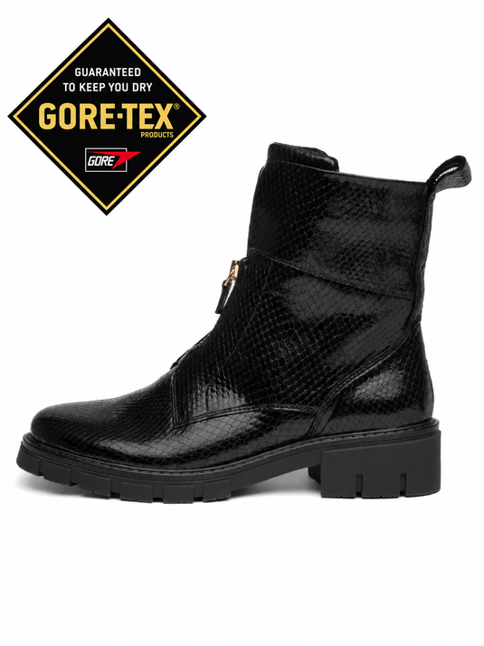 Ara Women's Deon| Dover Lug Sole Front & Inside Zip Boot Black Snake-Multi