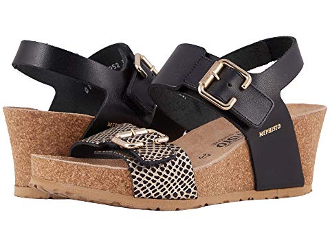 Mephisto Women's Lissandra Wedge Sandals Black Waxy/Cuba