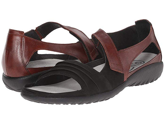 Naot Women's Papaki Sandals Black Velvet/Cinnamon Leather