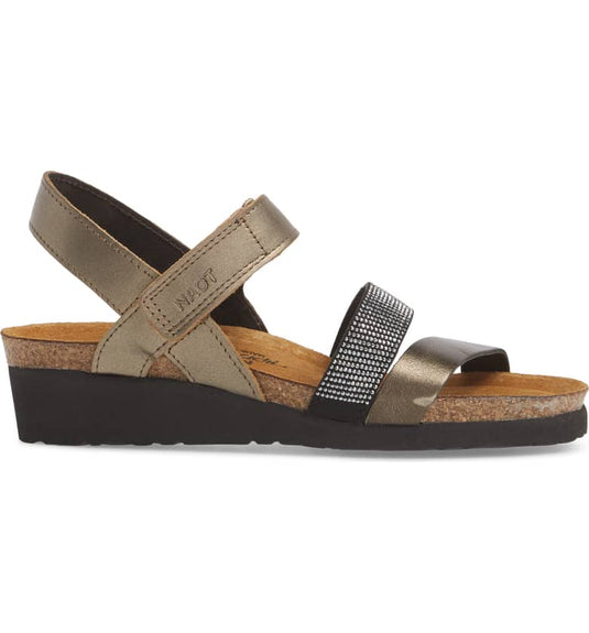 Naot Women's Krista Hook & Loop Sandals Pewter/Metal/Black with Silver Rivets