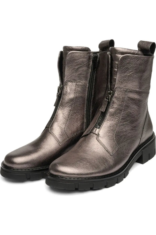 Ara Women's Deon| Dover Lug Sole Front & Inside Zip Boot Pewter