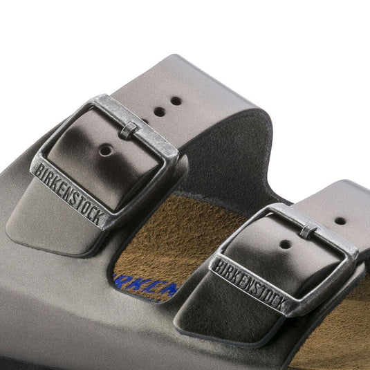 Birkenstock Sandals Arizona Soft Footbed Leather Metallic Anthracite