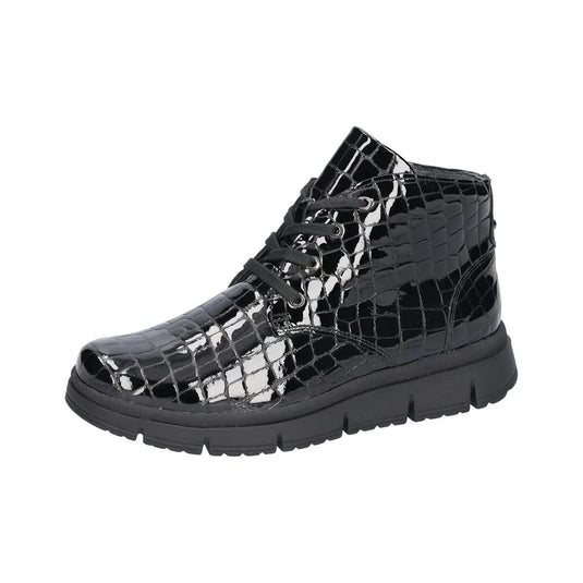Waldlaufer Women's H-pina lace Ankle Boot Black Croc