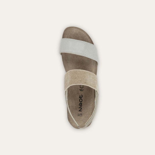 Naot Women's Amy Wide Sandal Beige Lizzard Leather/Beige Elastic