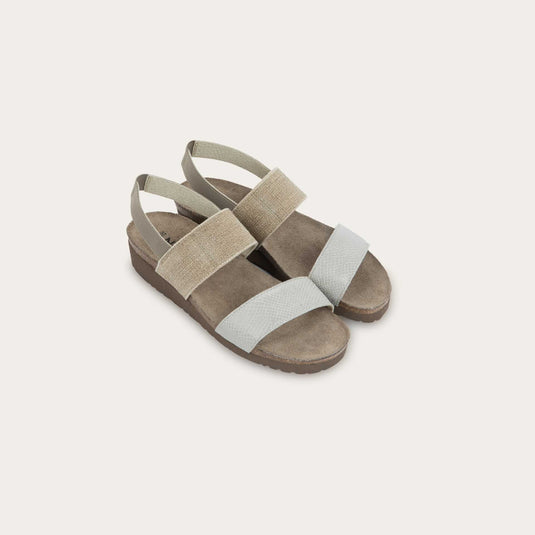Naot Women's Amy Wide Sandal Beige Lizzard Leather/Beige Elastic