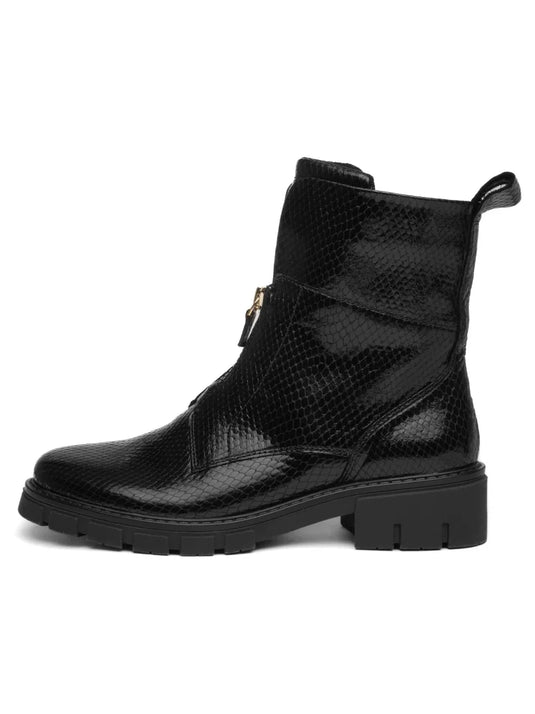 Ara Women's Deon| Dover Lug Sole Front & Inside Zip Boot Black Snake-Multi