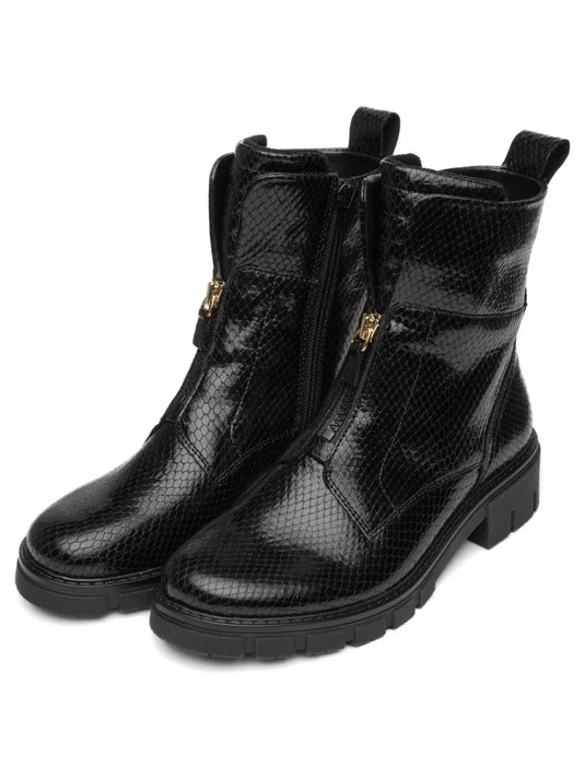 Ara Women's Deon| Dover Lug Sole Front & Inside Zip Boot Black Snake-Multi