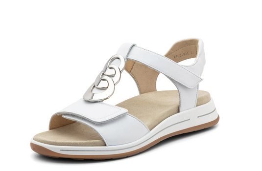 Ara Women's Osaka Medallion Double Adjustable Sandal White Leather