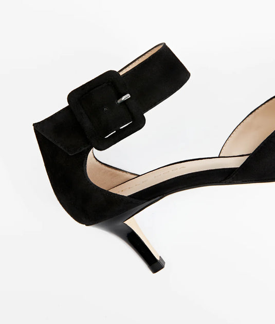 Pelle Moda Women's Berlin Low Heel Sandal Black Kid Suede