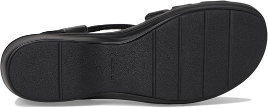 Clarks womens Tuleah Cross Black Leather Sandal