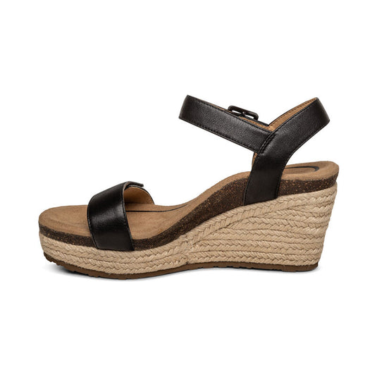 Aetrex Women's Sydney Quarter Strap Espadrille Wedge Black