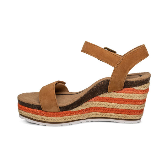 Aetrex Women's Sydney Quarter Strap Espadrille Wedge Cognac