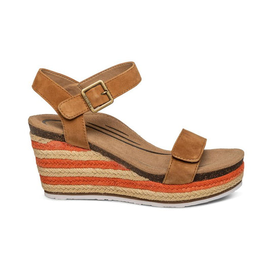 Aetrex Women's Sydney Quarter Strap Espadrille Wedge Cognac