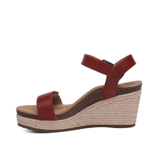 Aetrex Women's Sydney Quarter Strap Espadrille Wedge Red