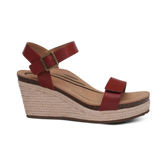 Aetrex Women's Sydney Quarter Strap Espadrille Wedge Red