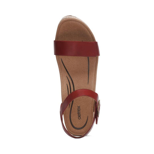 Aetrex Women's Sydney Quarter Strap Espadrille Wedge Red