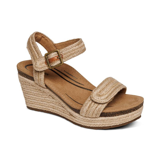 Aetrex Women's Sydney Quarter Strap Espadrille Wedge Natural