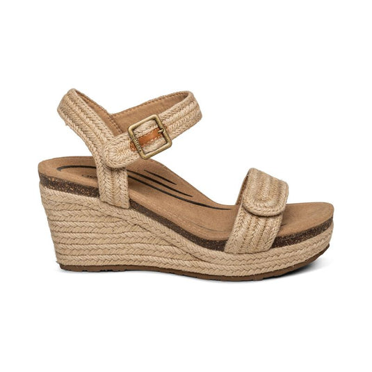 Aetrex Women's Sydney Quarter Strap Espadrille Wedge Natural