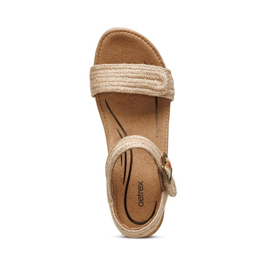 Aetrex Women's Sydney Quarter Strap Espadrille Wedge Natural