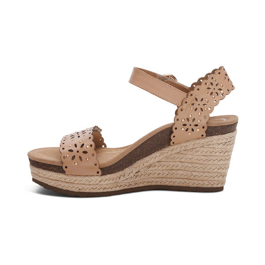 Aetrex Women's Sydney Quarter Strap Espadrille Wedge Sand Cutout