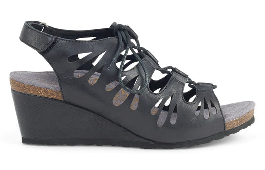 Aetrex Women's Giselle Lace Up Wedge Sandals Black Leather