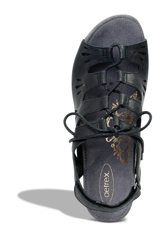 Aetrex Women's Giselle Lace Up Wedge Sandals Black Leather