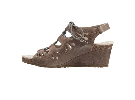 Aetrex Women's Giselle Lace Up Wedge Sandals Stone Leather