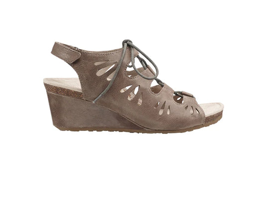Aetrex Women's Giselle Lace Up Wedge Sandals Stone Leather