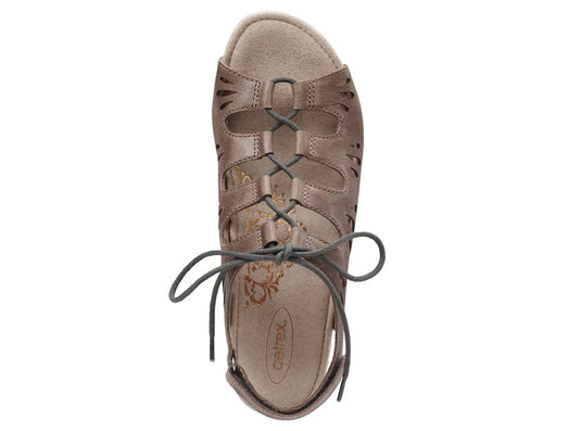 Aetrex Women's Giselle Lace Up Wedge Sandals Stone Leather