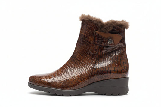Piesanto Women's 225974 Wedge Boot Brown Croc Leather