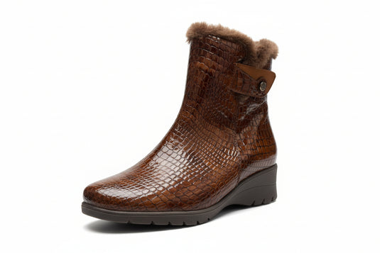 Piesanto Women's 225974 Wedge Boot Brown Croc Leather
