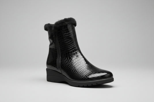 Piesanto Women's 225974 Wedge Boot Black Croc Leather