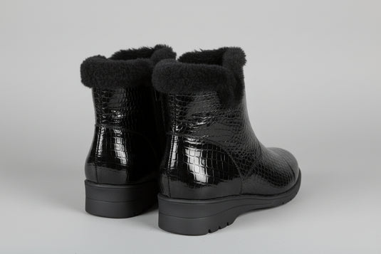 Piesanto Women's 225974 Wedge Boot Black Croc Leather