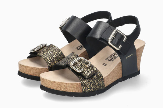 Mephisto Women's Lissandra Wedge Sandals Black /Gold