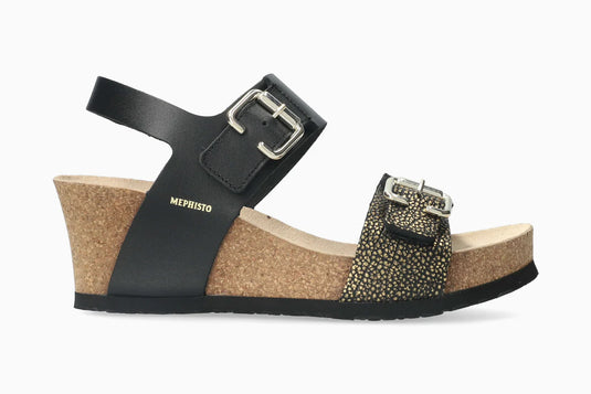 Mephisto Women's Lissandra Wedge Sandals Black /Gold