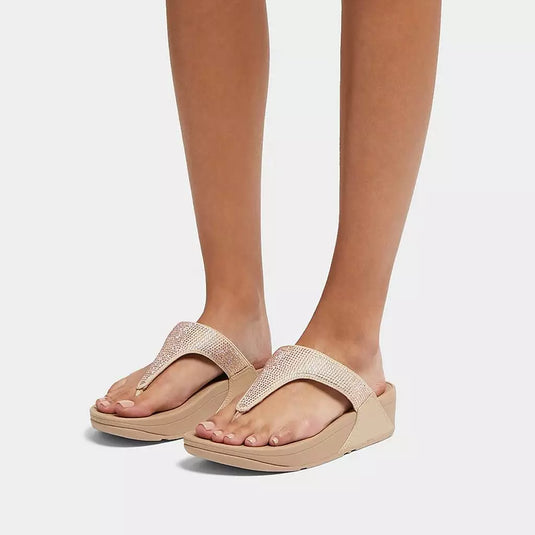 Fitflop Women's Lulu Crystal Embellished Toe-Post Sandals Latte Beige