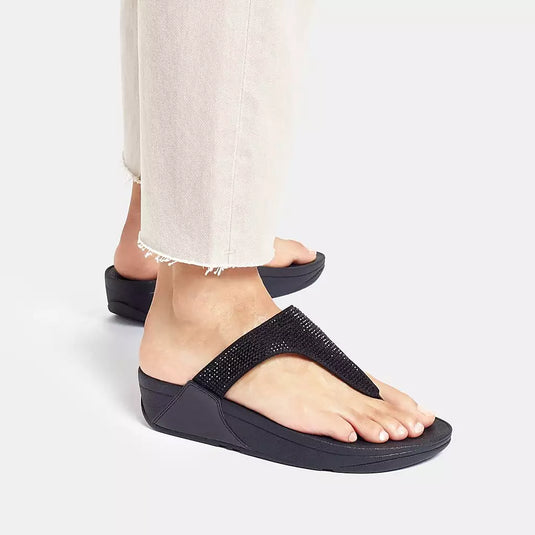 Fitflop Women's Lulu Crystal Embellished Toe-Post Sandals Black