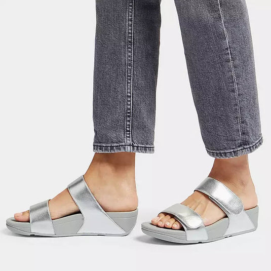Fitflop Women's LULU Adjustable Leather Slides Silver
