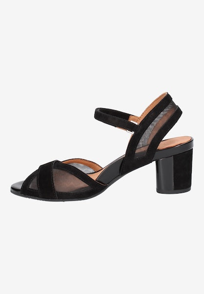 L`AMOUR DES PIEDS Women's Mahiya Ankle Strap Sandal Black Leather/ Mesh