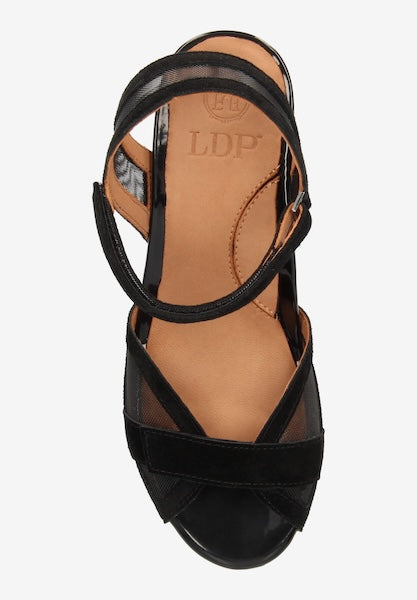 L`AMOUR DES PIEDS Women's Mahiya Ankle Strap Sandal Black Leather/ Mesh
