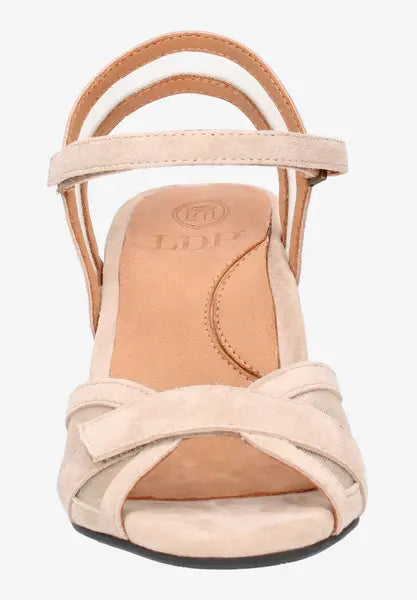 L`AMOUR DES PIEDS MAHIYA WOMEN'S BEIGE LEATHER/MESH ANKLE STRAP SANDALS