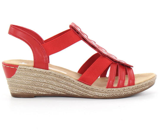 Rieker Women's Wedge Heel Sandals 62435 - RED