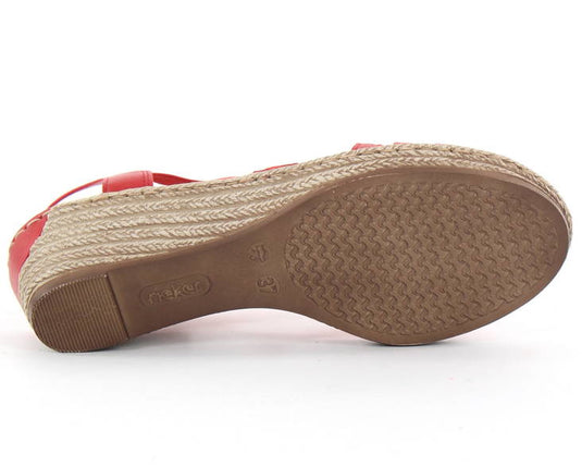 Rieker Women's Wedge Heel Sandals 62435 - RED