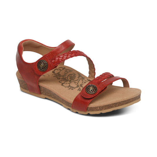 Aetrex Women's Jillian Braided Quarter Strap Sandal Red