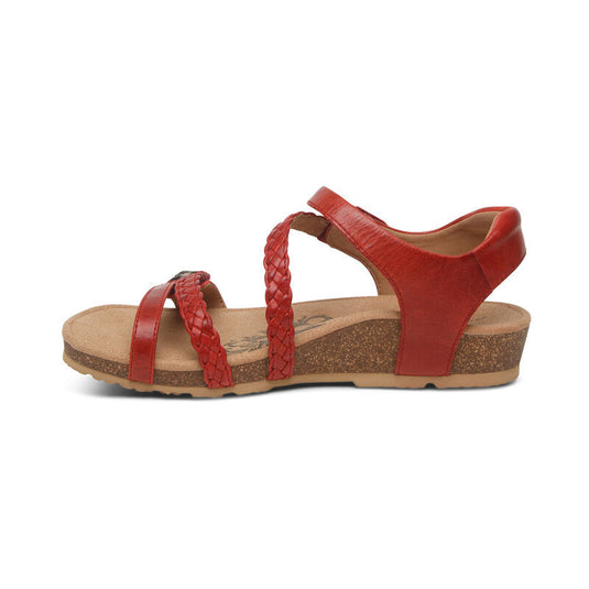 Aetrex Women's Jillian Braided Quarter Strap Sandal Red