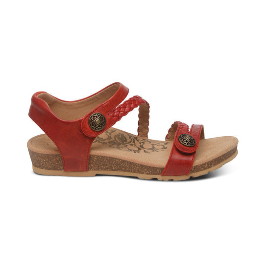 Aetrex Women's Jillian Braided Quarter Strap Sandal Red