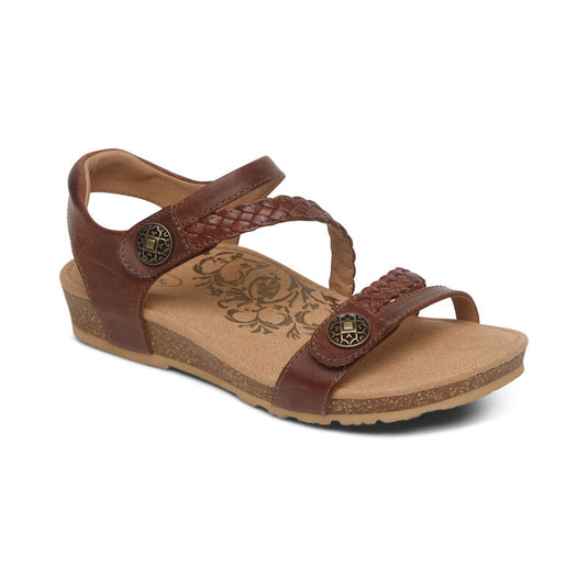 Aetrex Women's Jillian Braided Quarter Strap Sandal Walnut