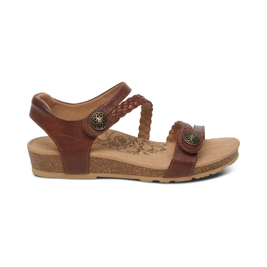 Aetrex Women's Jillian Braided Quarter Strap Sandal Walnut