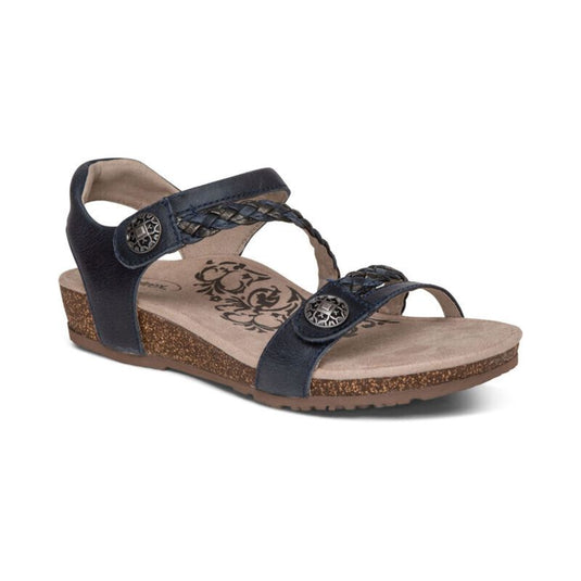 Aetrex Women's Jillian Braided Quarter Strap Sandal Navy