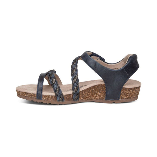 Aetrex Women's Jillian Braided Quarter Strap Sandal Navy